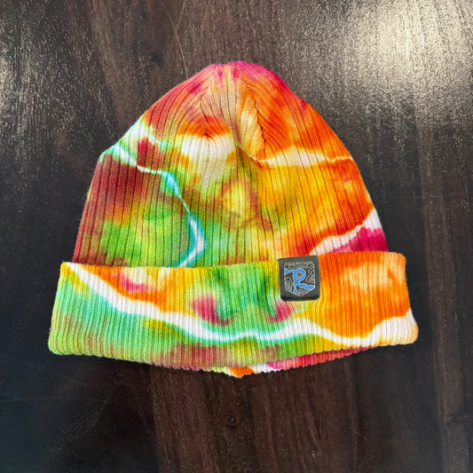 Riverstone Hand-Dyed Tie-Dye Beanie - Green, Orange, Fushcia, & Yellow