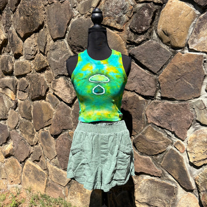 Junior Girls High Neck Cropped Tank | Hand-Dyed Mushroom Design