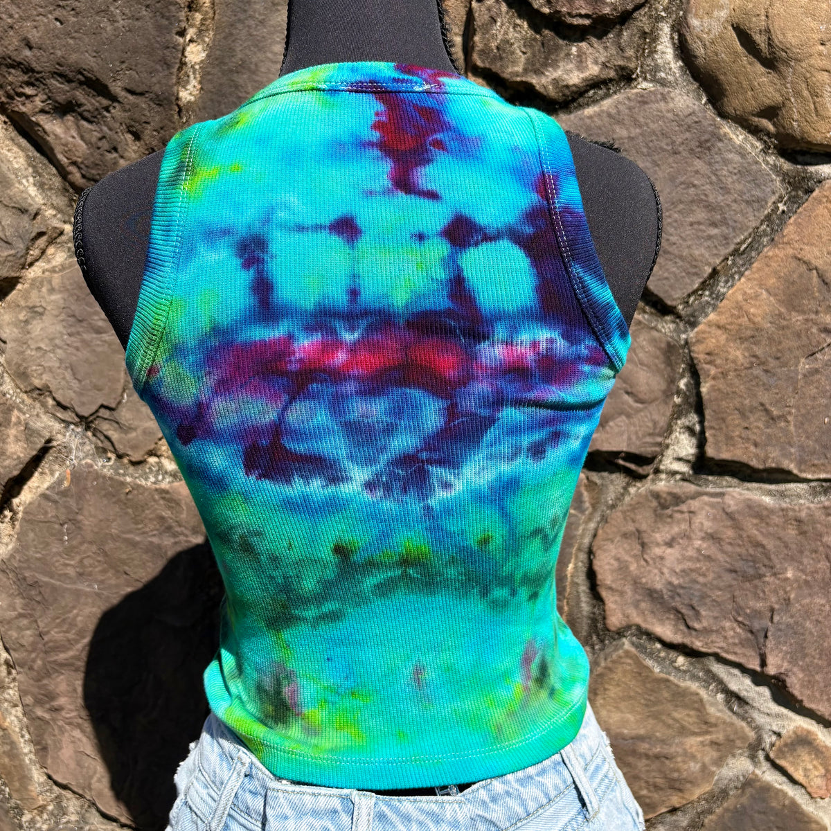 Junior Girls High Neck Cropped Tank | Hand-Dyed Mushroom Design