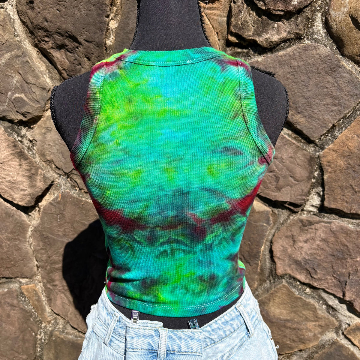 Junior Girls High Neck Cropped Tank | Hand-Dyed Mushroom Design