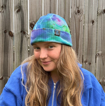 Riverstone Hand-Dyed Tie-Dye Beanie - Blue, Green, & Purple
