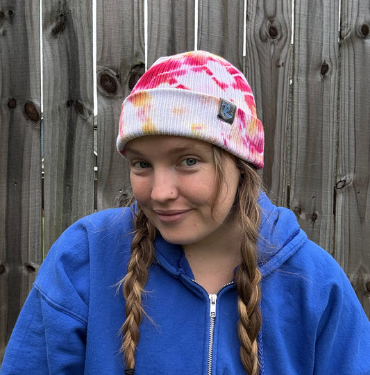 Riverstone Hand-Dyed Tie-Dye Beanie - Pink & Yellow