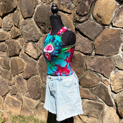 Junior Girls High Neck Cropped Tank | Hand-Dyed Mushroom Design