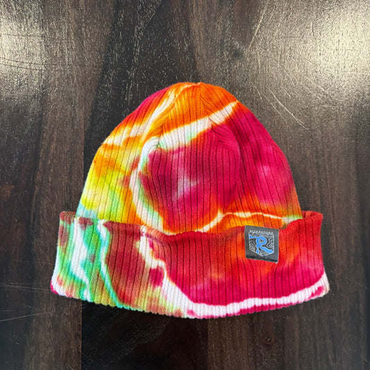 Riverstone Hand-Dyed Tie-Dye Beanie - Fuschia, Orange, & Green