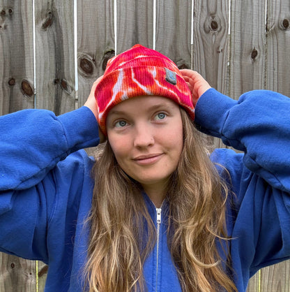 Riverstone Hand-Dyed Tie-Dye Beanie - Red & Orange