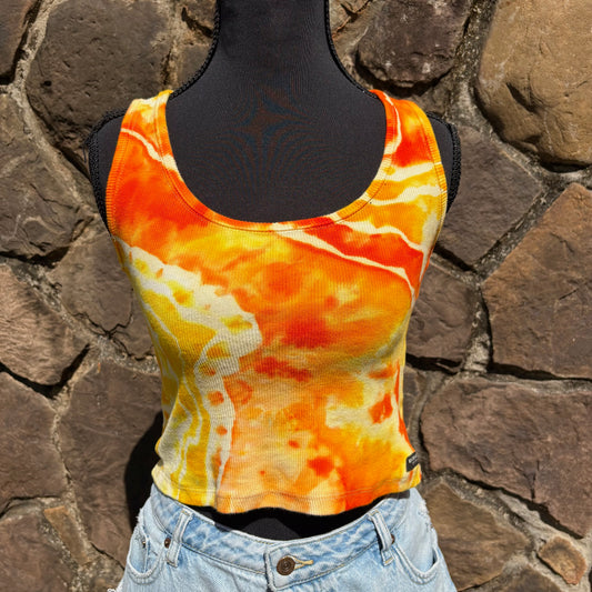 Junior Girls Scoop Neck Cropped Tank Top | Hand-Dyed Geode Design