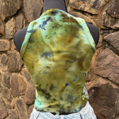 Junior Girls High Neck Cropped Tank | Hand-Dyed Mushroom Design