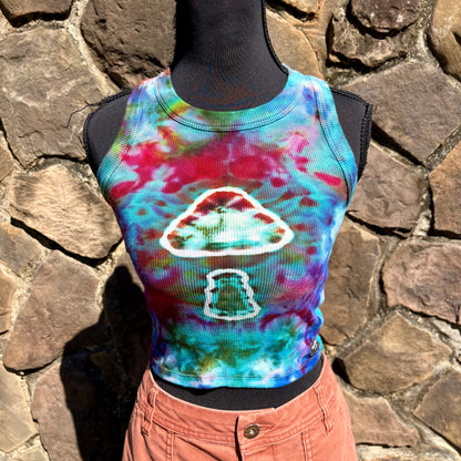 Junior Girls High Neck Cropped Tank | Hand-Dyed Mushroom Design