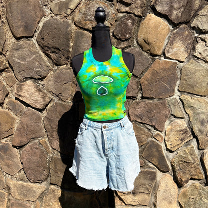 Junior Girls High Neck Cropped Tank | Hand-Dyed Mushroom Design
