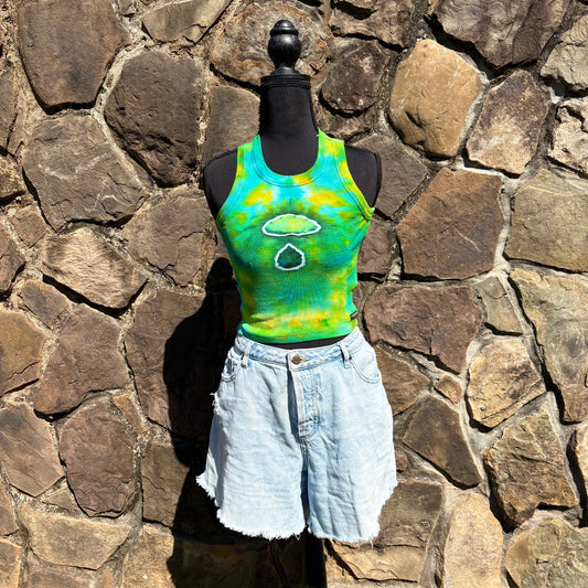 Junior Girls High Neck Cropped Tank | Hand-Dyed Mushroom Design