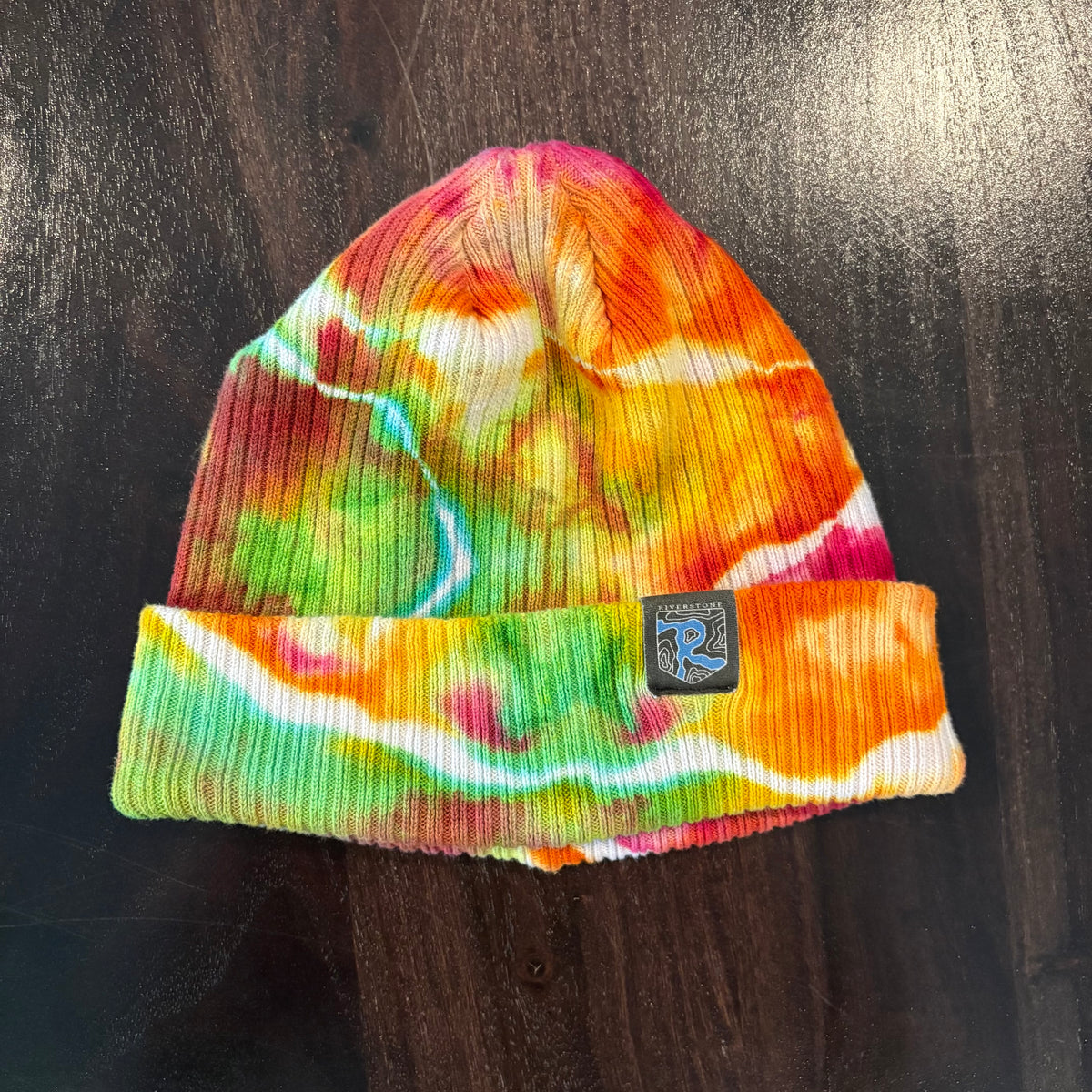Riverstone Hand-Dyed Tie-Dye Beanie - Green, Orange, Fushcia, & Yellow