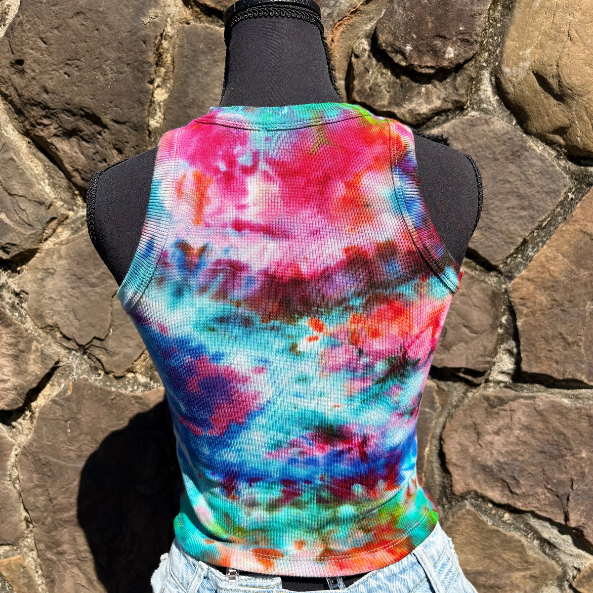 Junior Girls High Neck Cropped Tank | Hand-Dyed Mushroom Design