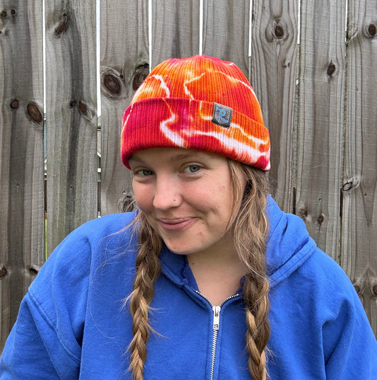 Riverstone Hand-Dyed Tie-Dye Beanie - Red, Orange, & Yellow