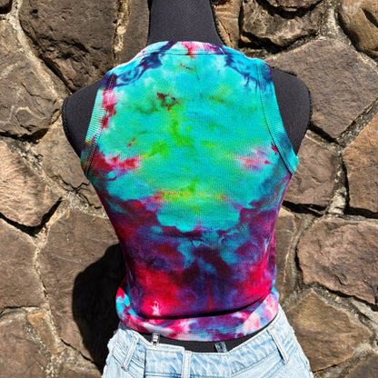Junior Girls High Neck Cropped Tank | Hand-Dyed Mushroom Design