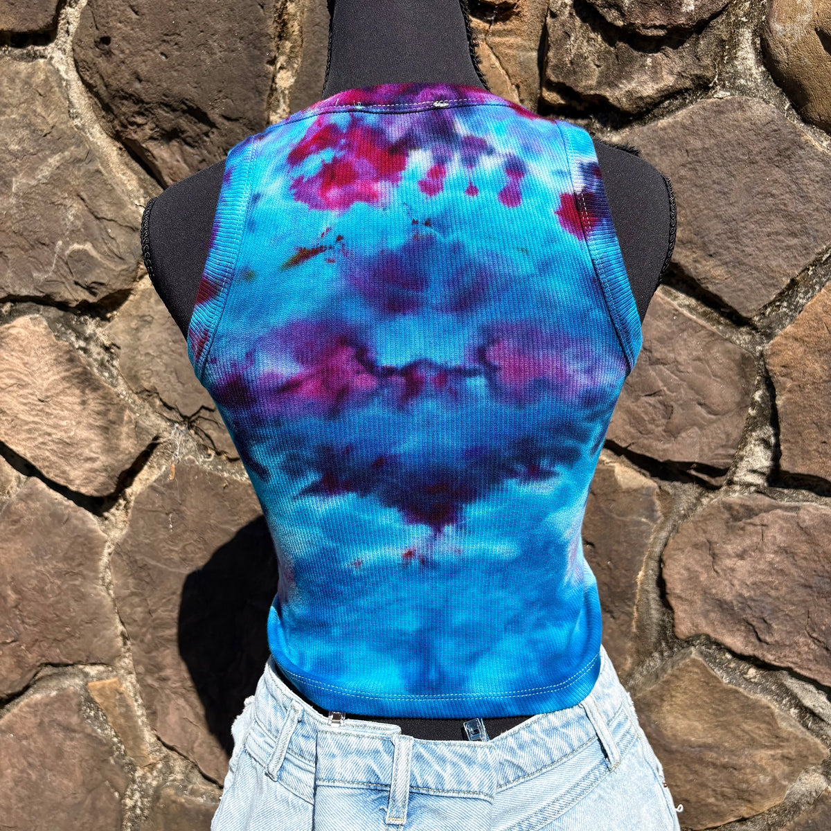 Junior Girls High Neck Cropped Tank | Hand-Dyed Mushroom Design