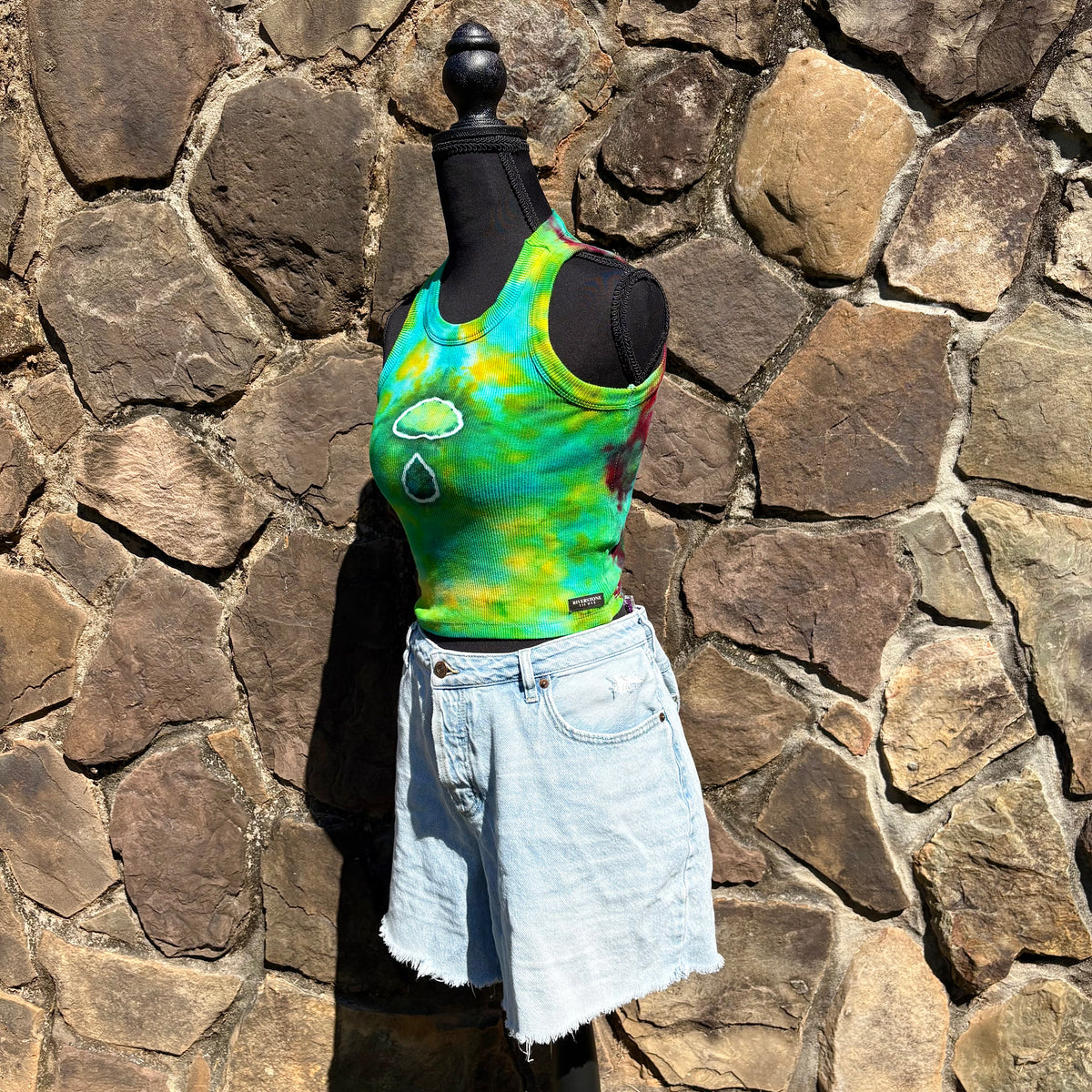 Junior Girls High Neck Cropped Tank | Hand-Dyed Mushroom Design