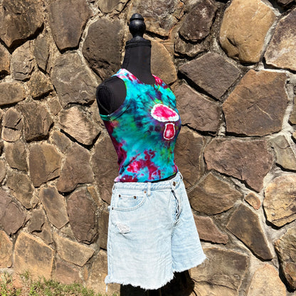 Junior Girls High Neck Cropped Tank | Hand-Dyed Mushroom Design