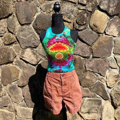 Junior Girls High Neck Cropped Tank | Hand-Dyed Mushroom Design