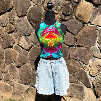 Junior Girls High Neck Cropped Tank | Hand-Dyed Mushroom Design