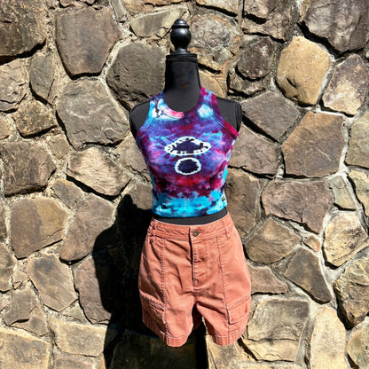 Junior Girls High Neck Cropped Tank | Hand-Dyed Mushroom Design