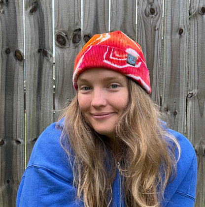 Riverstone Hand-Dyed Tie-Dye Beanie - Red, Orange, & Yellow