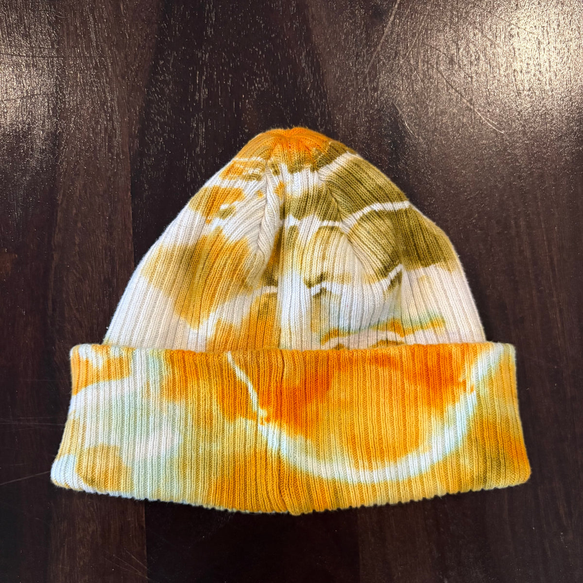 Riverstone Hand-Dyed Tie-Dye Beanie - Yellow & Earthy Green