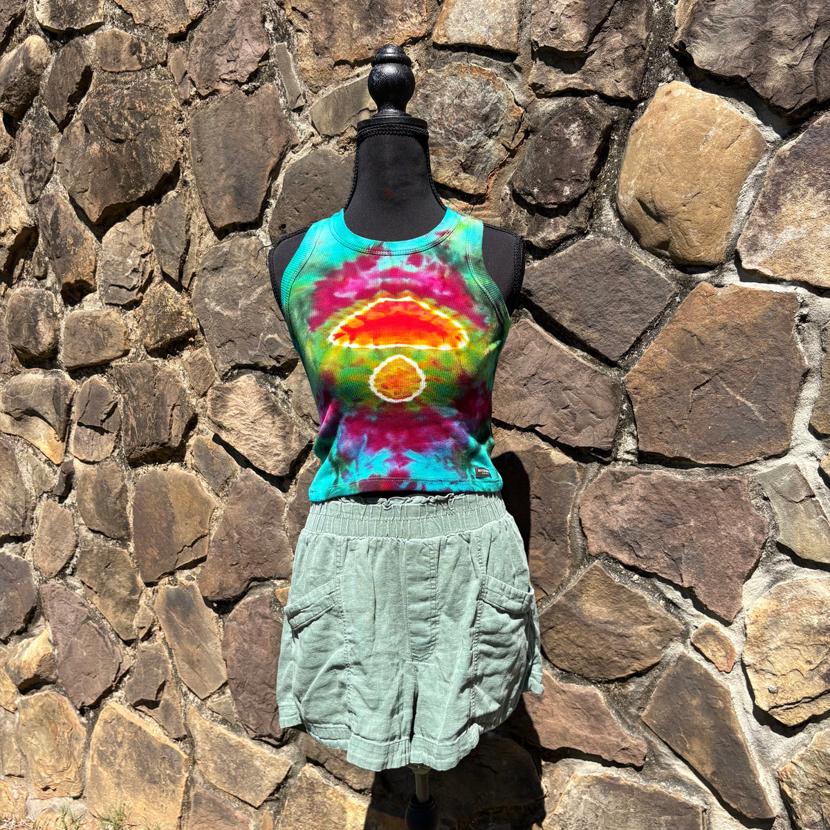 Junior Girls High Neck Cropped Tank | Hand-Dyed Mushroom Design