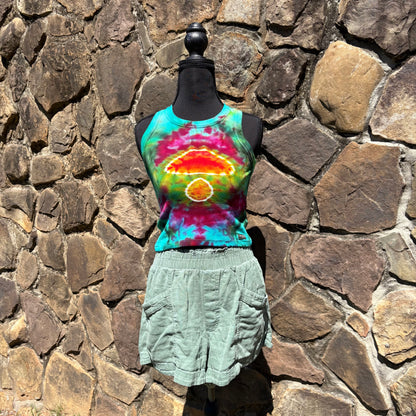 Junior Girls High Neck Cropped Tank | Hand-Dyed Mushroom Design