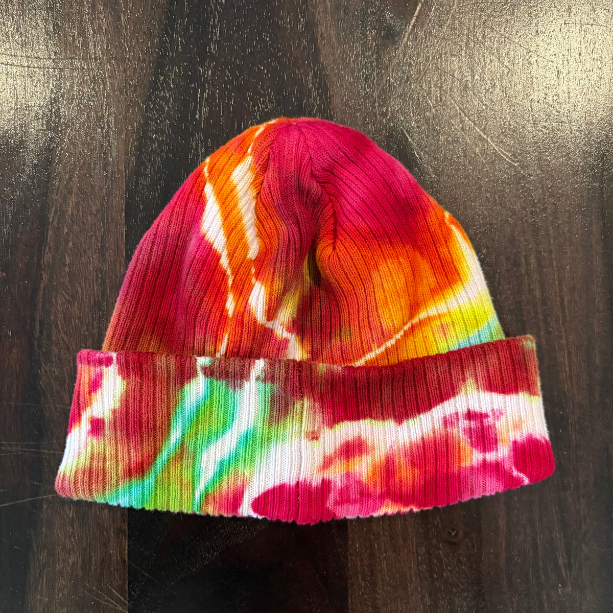 Riverstone Hand-Dyed Tie-Dye Beanie - Fuschia, Orange, & Green