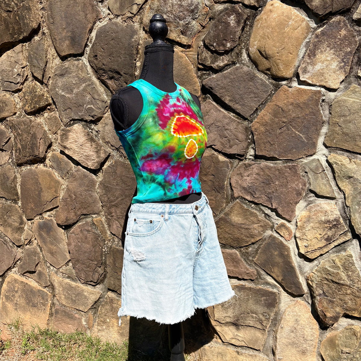 Junior Girls High Neck Cropped Tank | Hand-Dyed Mushroom Design