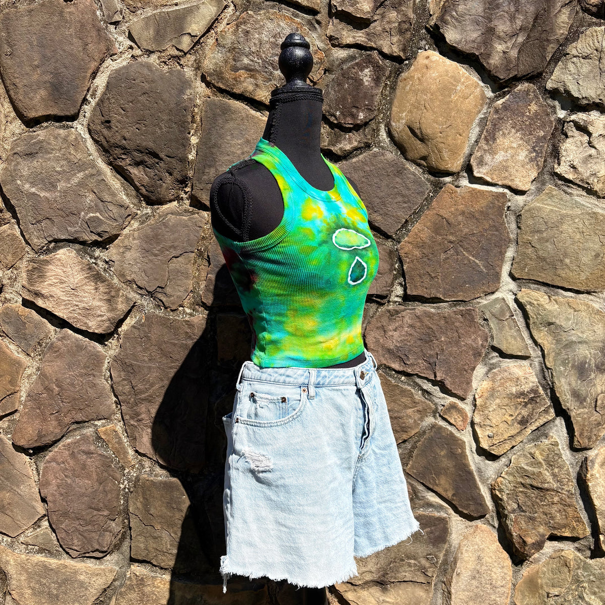Junior Girls High Neck Cropped Tank | Hand-Dyed Mushroom Design