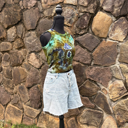 Junior Girls High Neck Cropped Tank | Hand-Dyed Mushroom Design