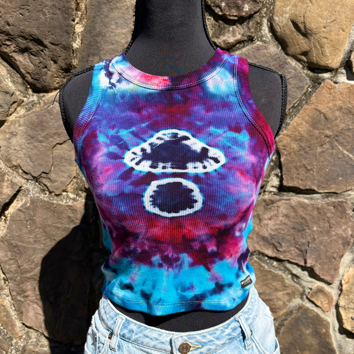Junior Girls High Neck Cropped Tank | Hand-Dyed Mushroom Design