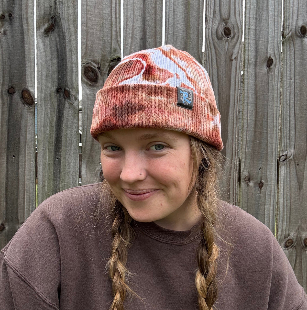 Riverstone Hand-Dyed Tie-Dye Beanie - Rust Brown