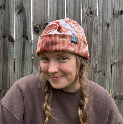 Riverstone Hand-Dyed Tie-Dye Beanie - Rust Brown
